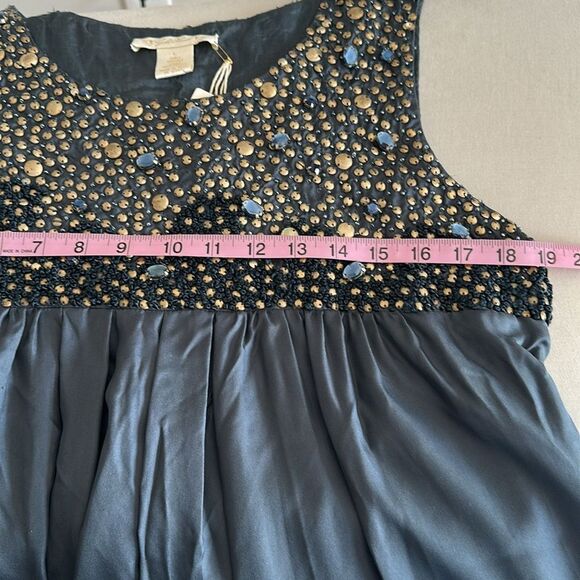 NWT Gold Hawk Women’s 100% Silk Hand Embellished Babydoll Regency Dress Blue L - Picture 11 of 11